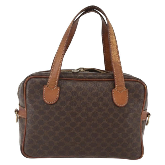 CELINE Macadam Canvas Hand Bag PVC Leather Brown Gold Auth 157763