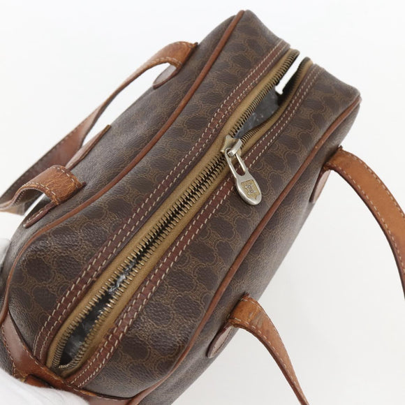 CELINE Macadam Canvas Hand Bag PVC Leather Brown Gold Auth 157763