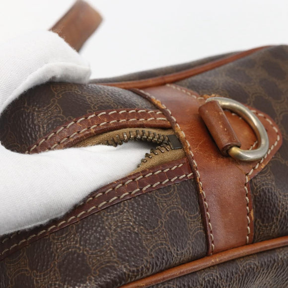 CELINE Macadam Canvas Hand Bag PVC Leather Brown Gold Auth 157763