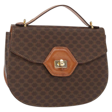 CELINE Macadam Canvas Hand Bag PVC Leather Brown Gold Auth 157765
