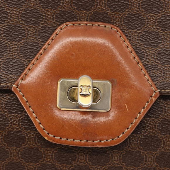 CELINE Macadam Canvas Hand Bag PVC Leather Brown Gold Auth 157765