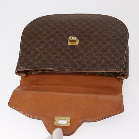 CELINE Macadam Canvas Hand Bag PVC Leather Brown Gold Auth 157765