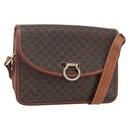 CELINE Macadam Canvas Shoulder Bag PVC Leather Brown Gold Auth 157766-1