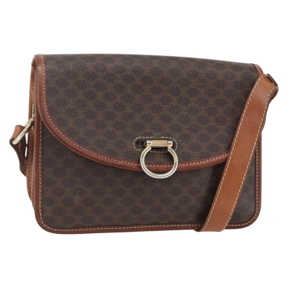 CELINE Macadam Canvas Shoulder Bag PVC Leather Brown Gold Auth 157766