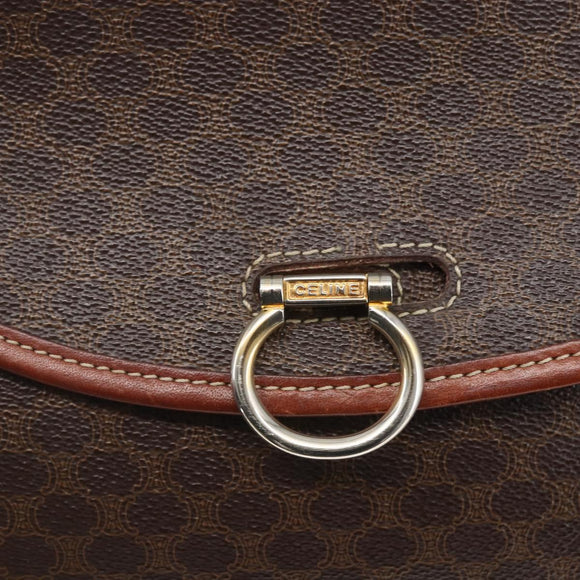 CELINE Macadam Canvas Shoulder Bag PVC Leather Brown Gold Auth 157766