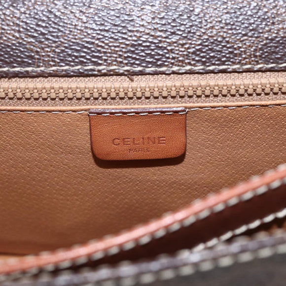 CELINE Macadam Canvas Shoulder Bag PVC Leather Brown Gold Auth 157766