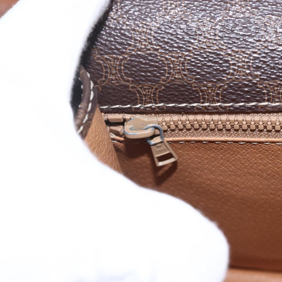 CELINE Macadam Canvas Shoulder Bag PVC Leather Brown Gold Auth 157766