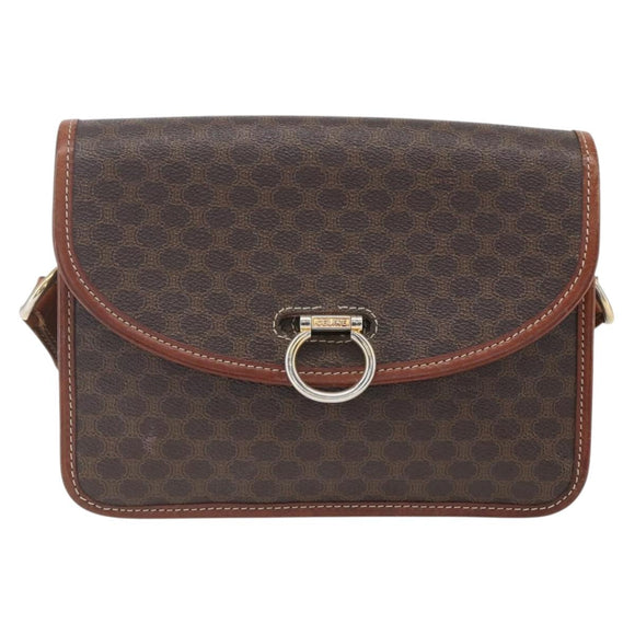 CELINE Macadam Canvas Shoulder Bag PVC Leather Brown Gold Auth 157766