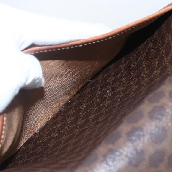 CELINE Macadam Canvas Shoulder Bag PVC Leather Brown Gold Auth 157766