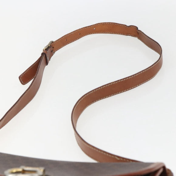 CELINE Macadam Canvas Shoulder Bag PVC Leather Brown Gold Auth 157766