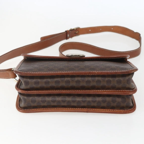 CELINE Macadam Canvas Shoulder Bag PVC Leather Brown Gold Auth 157766