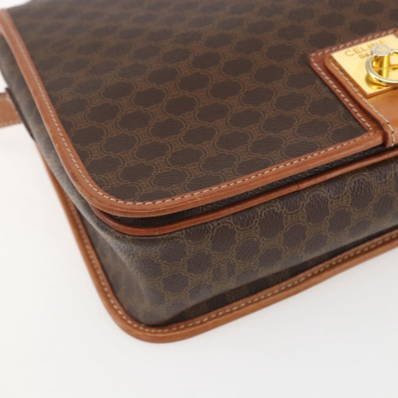 CELINE Macadam Canvas Shoulder Bag PVC Leather Brown Gold Auth 157767