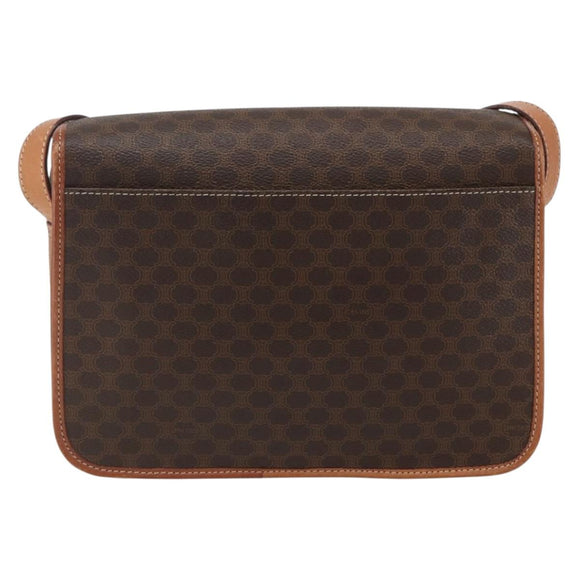 CELINE Macadam Canvas Shoulder Bag PVC Leather Brown Gold Auth 157767