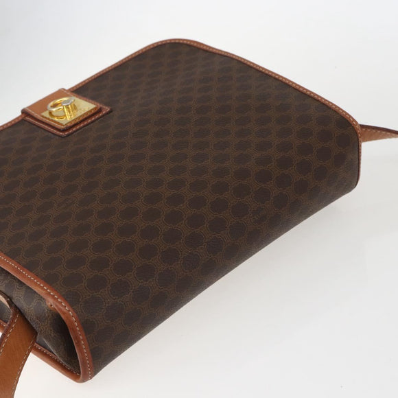 CELINE Macadam Canvas Shoulder Bag PVC Leather Brown Gold Auth 157767