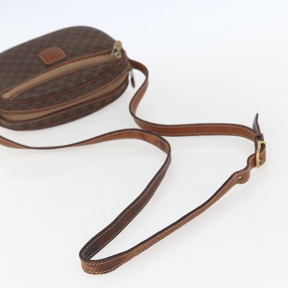 CELINE Macadam Canvas Shoulder Bag PVC Leather Brown Gold Auth 157768