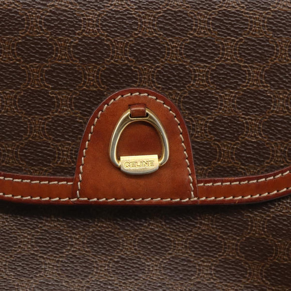 CELINE Macadam Canvas Shoulder Bag PVC Leather Brown Gold Auth 157769