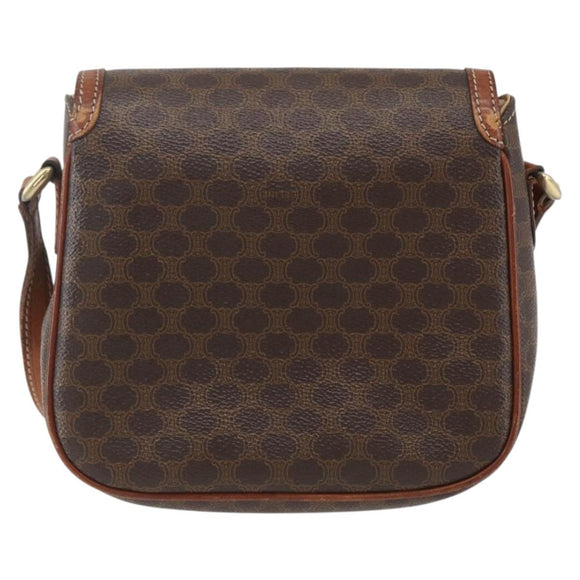 CELINE Macadam Canvas Shoulder Bag PVC Leather Brown Gold Auth 157769