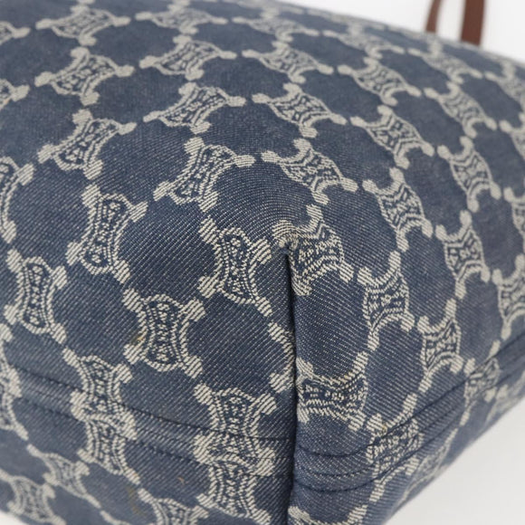 CELINE Paris Macadam Canvas Tote Bag Denim Blue Gold Auth 157771