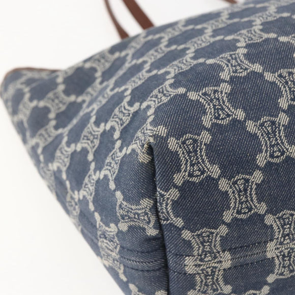 CELINE Paris Macadam Canvas Tote Bag Denim Blue Gold Auth 157771