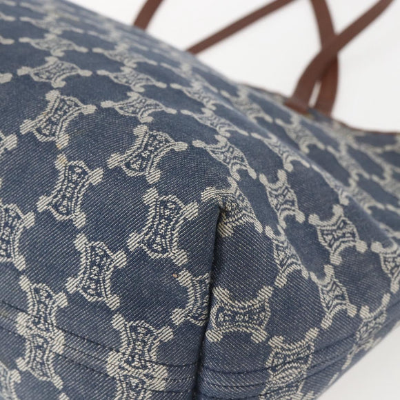 CELINE Paris Macadam Canvas Tote Bag Denim Blue Gold Auth 157771