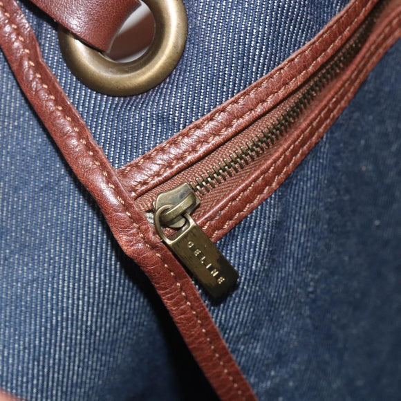 CELINE Paris Macadam Canvas Tote Bag Denim Blue Gold Auth 157771