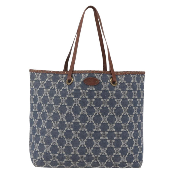 CELINE Paris Macadam Canvas Tote Bag Denim Blue Gold Auth 157771