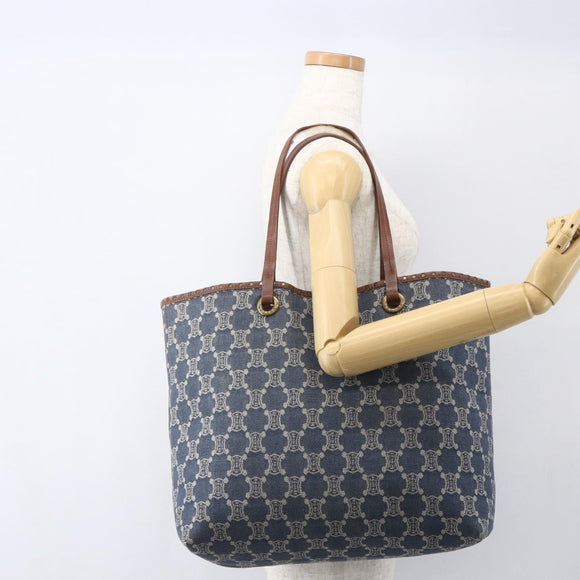 CELINE Paris Macadam Canvas Tote Bag Denim Blue Gold Auth 157771