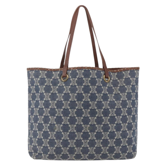CELINE Paris Macadam Canvas Tote Bag Denim Blue Gold Auth 157771