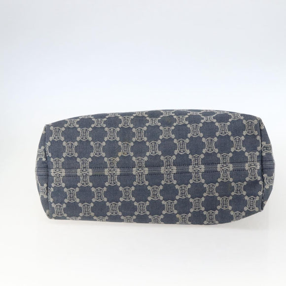 CELINE Paris Macadam Canvas Tote Bag Denim Blue Gold Auth 157771