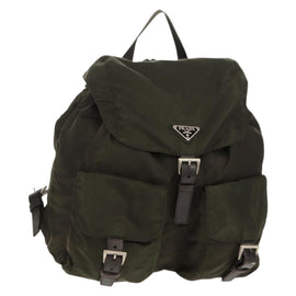 PRADA Backpack Nylon Khaki Silver Auth 157774