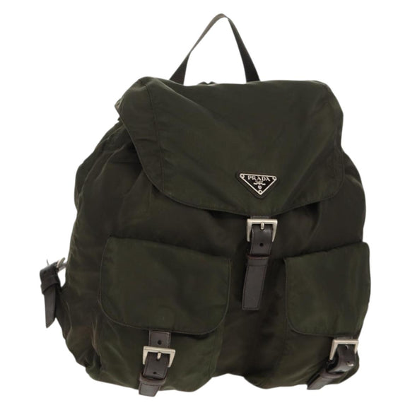 PRADA Backpack Nylon Khaki Silver Auth 157774