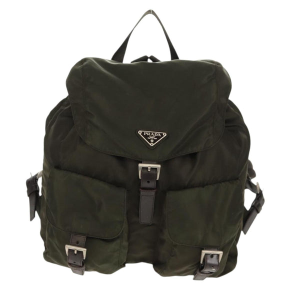 PRADA Backpack Nylon Khaki Silver Auth 157774