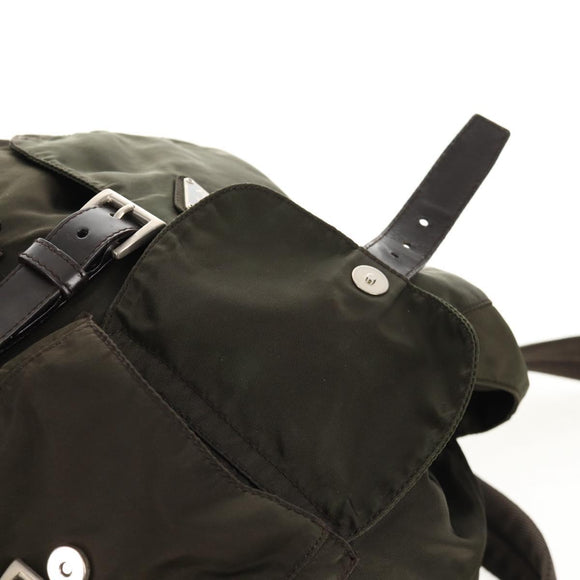 PRADA Backpack Nylon Khaki Silver Auth 157774