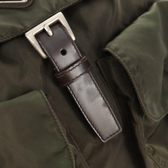 PRADA Backpack Nylon Khaki Silver Auth 157774