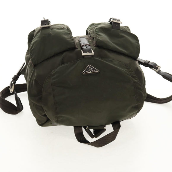 PRADA Backpack Nylon Khaki Silver Auth 157774