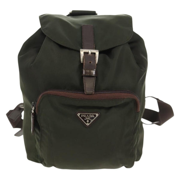 PRADA Backpack Nylon Khaki Silver Auth 157775