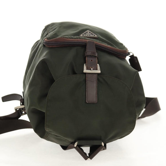 PRADA Backpack Nylon Khaki Silver Auth 157775