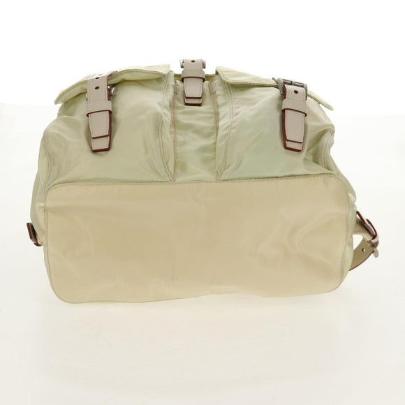 PRADA Backpack Nylon Beige Silver Auth 157776