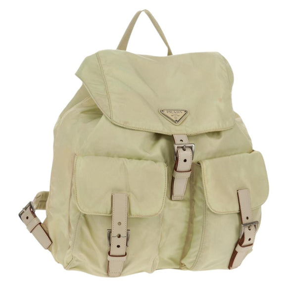 PRADA Backpack Nylon Beige Silver Auth 157776