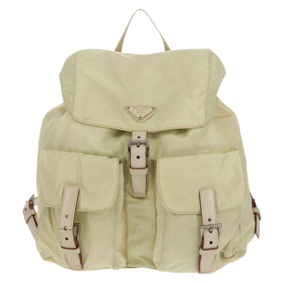PRADA Backpack Nylon Beige Silver Auth 157776