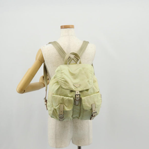 PRADA Backpack Nylon Beige Silver Auth 157776