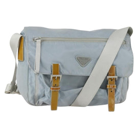 PRADA Shoulder Bag Nylon Blue Silver Auth 157777