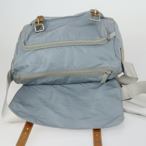 PRADA Shoulder Bag Nylon Blue Silver Auth 157777