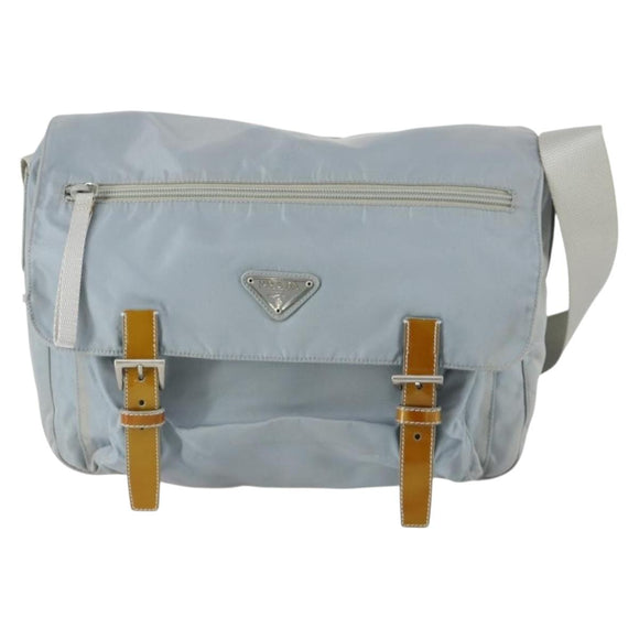 PRADA Shoulder Bag Nylon Blue Silver Auth 157777