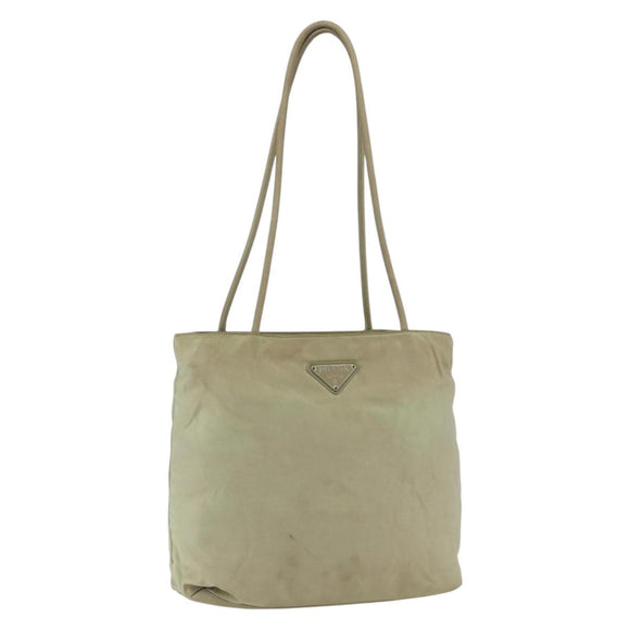 PRADA Tote Bag Nylon Beige Silver Auth 157778