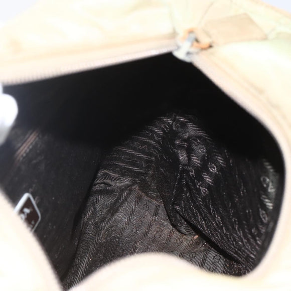 PRADA Tote Bag Nylon Beige Silver Auth 157778