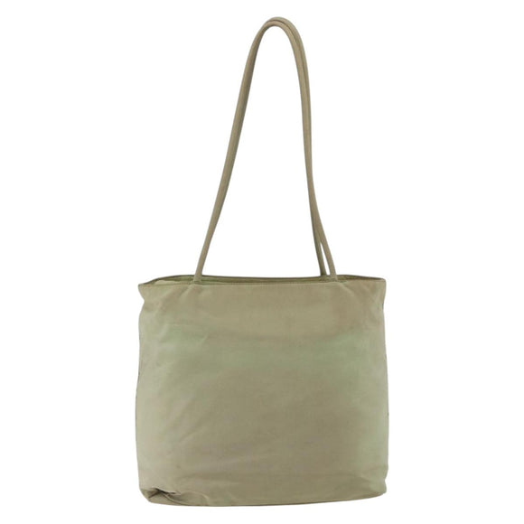 PRADA Tote Bag Nylon Beige Silver Auth 157778