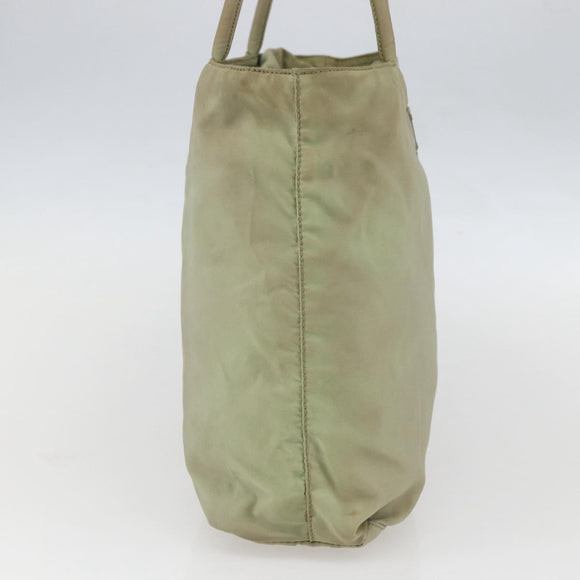 PRADA Tote Bag Nylon Beige Silver Auth 157778