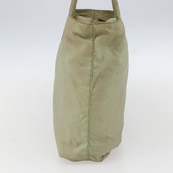 PRADA Tote Bag Nylon Beige Silver Auth 157778
