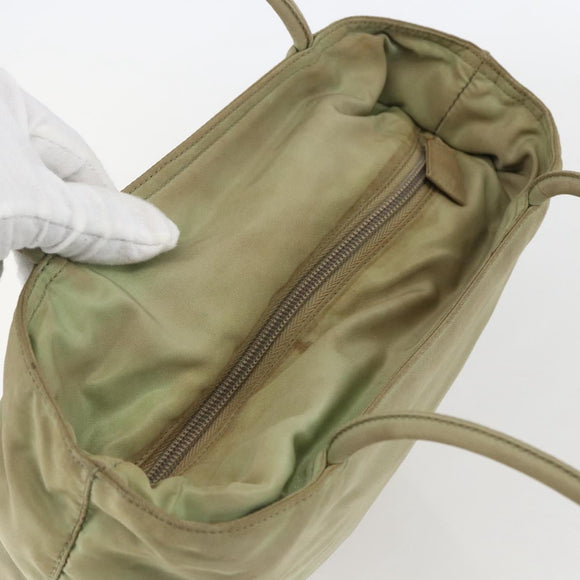 PRADA Tote Bag Nylon Beige Silver Auth 157778